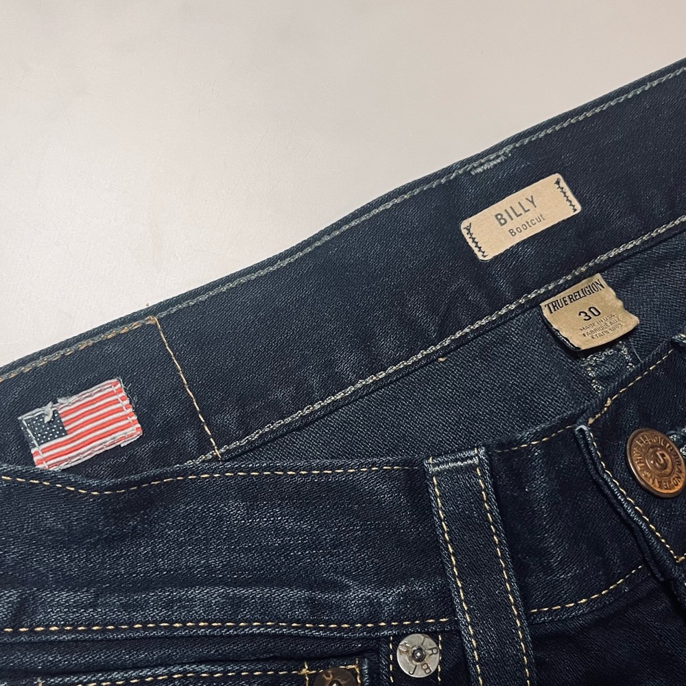 True Religion Billy Bootcut with Flaps Cotton Dark Wash Jeans Sz 30 35”Wx31” - Picture 9 of 12